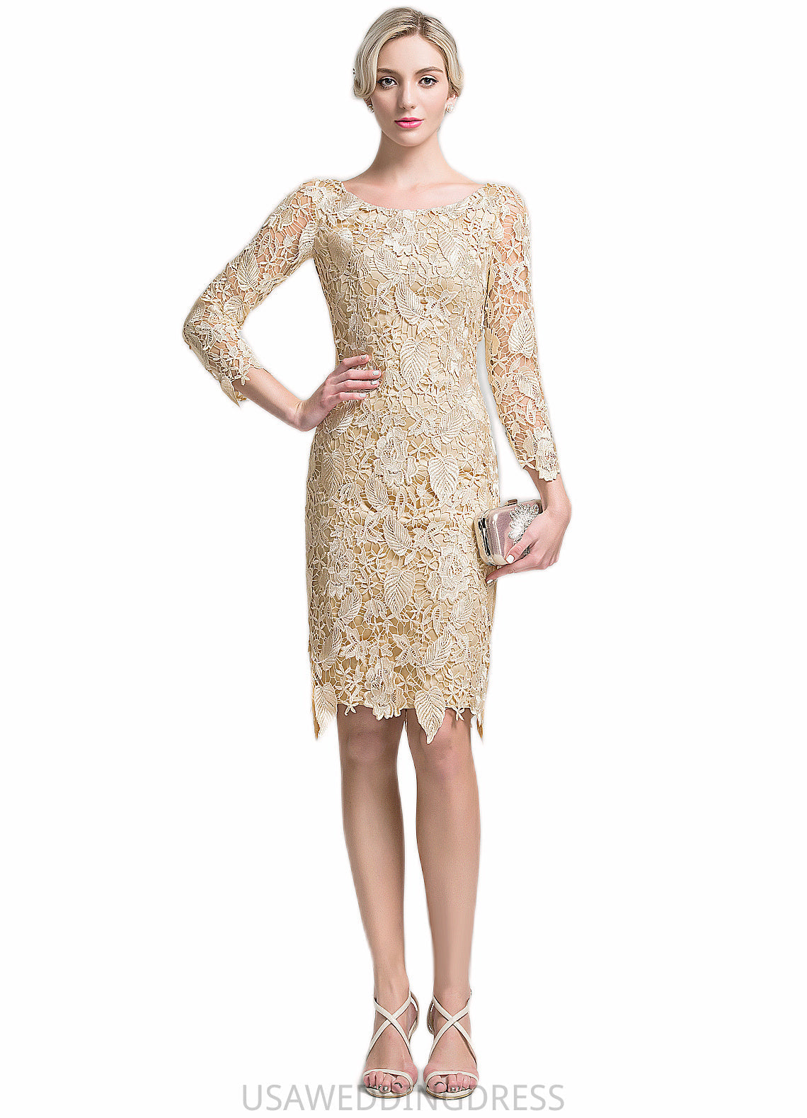 Bethany Sheath/Column Scoop Neck Knee-Length Lace Mother of the Bride Dress DS126P0014865