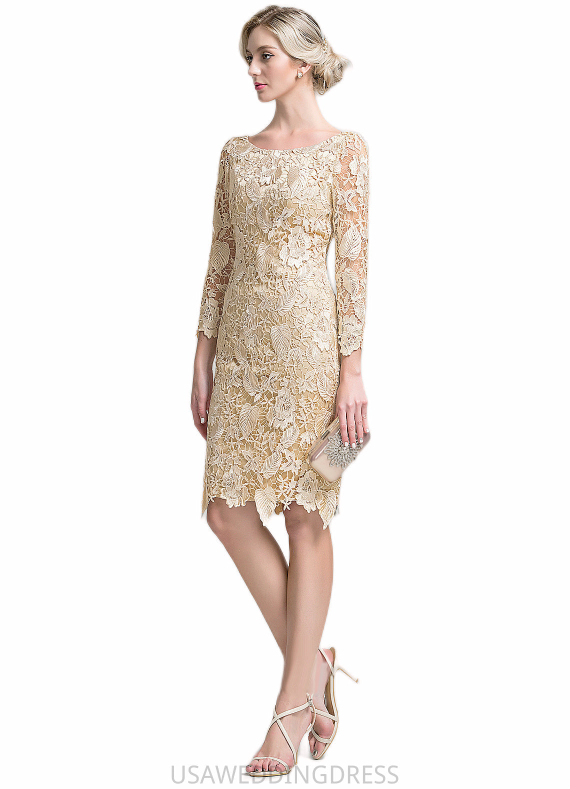 Bethany Sheath/Column Scoop Neck Knee-Length Lace Mother of the Bride Dress DS126P0014865