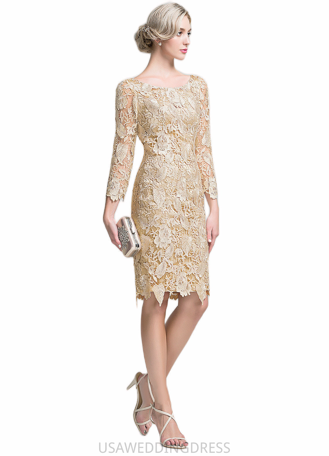 Bethany Sheath/Column Scoop Neck Knee-Length Lace Mother of the Bride Dress DS126P0014865