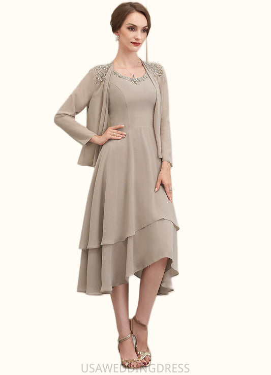 Sanaa A-Line Scoop Neck Asymmetrical Chiffon Mother of the Bride Dress With Beading Sequins DS126P0014866