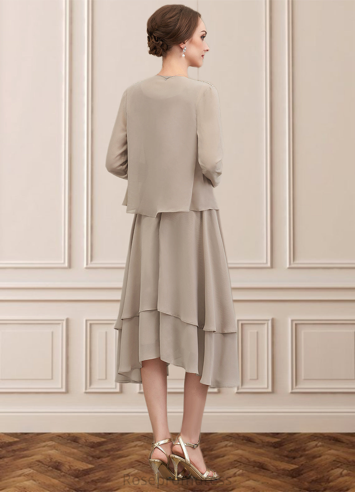 Elizabeth A-Line Scoop Neck Asymmetrical Chiffon Mother of the Bride Dress With Beading Sequins SRS126P0014866