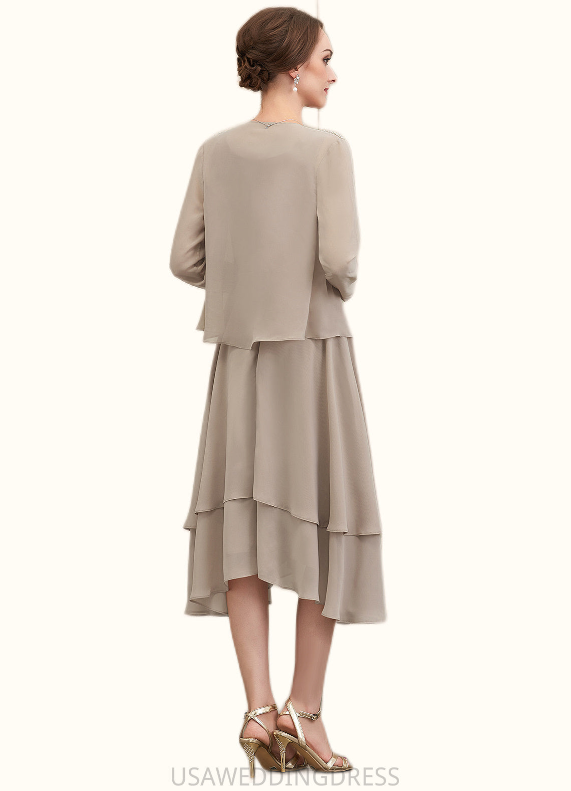 Sanaa A-Line Scoop Neck Asymmetrical Chiffon Mother of the Bride Dress With Beading Sequins DS126P0014866