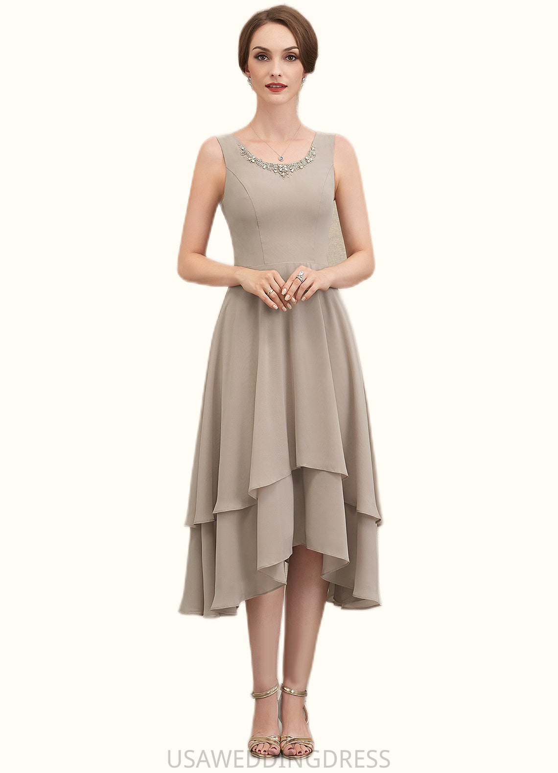 Sanaa A-Line Scoop Neck Asymmetrical Chiffon Mother of the Bride Dress With Beading Sequins DS126P0014866