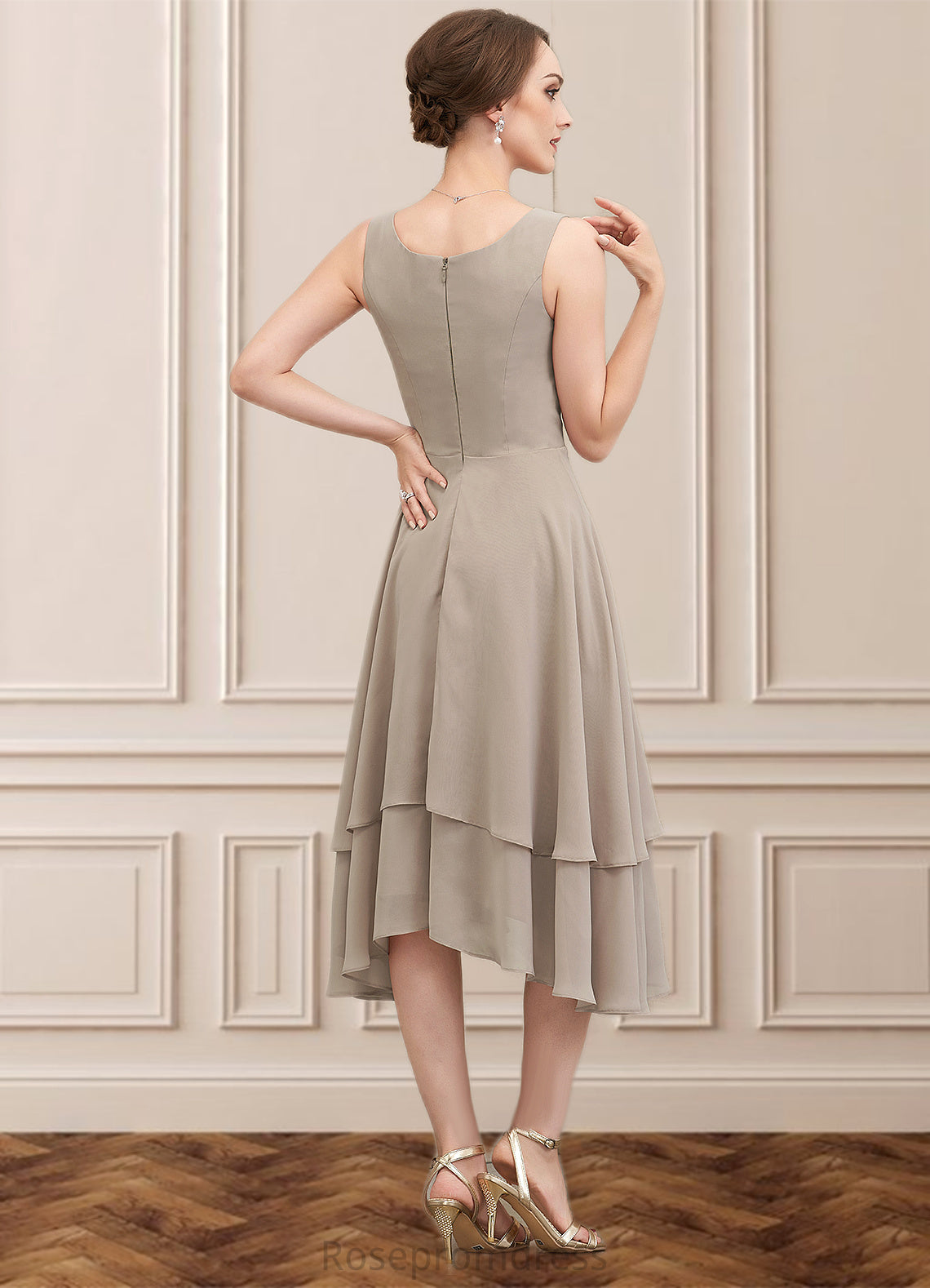 Elizabeth A-Line Scoop Neck Asymmetrical Chiffon Mother of the Bride Dress With Beading Sequins SRS126P0014866