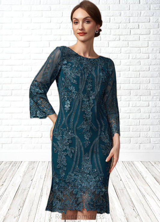 Everleigh Sheath/Column Scoop Neck Knee-Length Lace Mother of the Bride Dress With Sequins SRS126P0014867