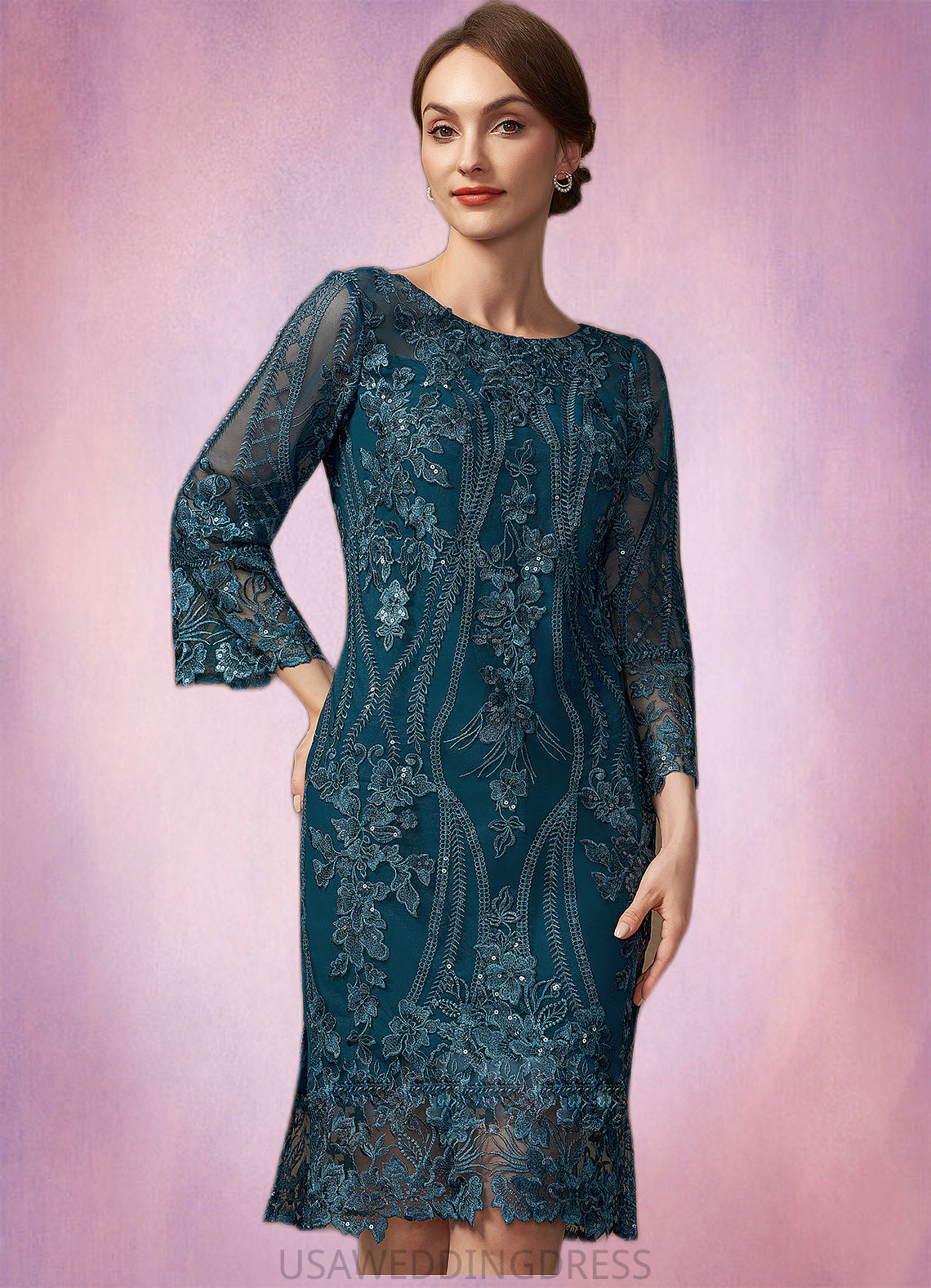 Alondra Sheath/Column Scoop Neck Knee-Length Lace Mother of the Bride Dress With Sequins DS126P0014867