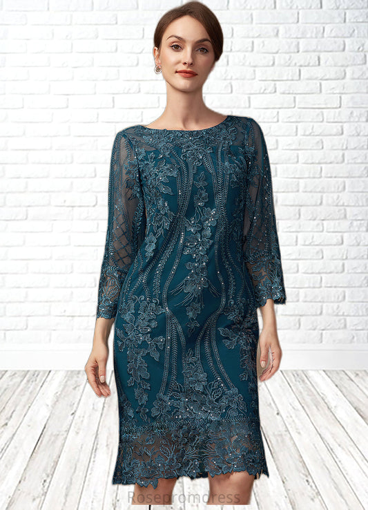 Everleigh Sheath/Column Scoop Neck Knee-Length Lace Mother of the Bride Dress With Sequins SRS126P0014867