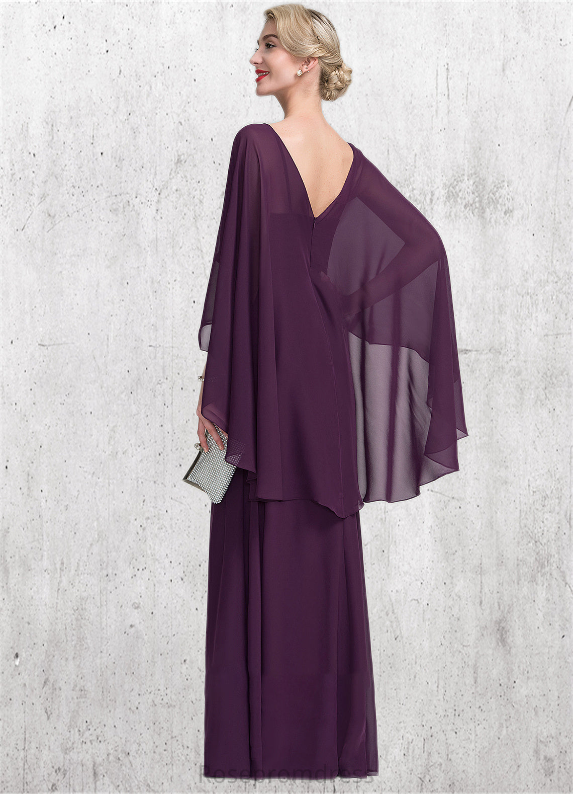 Val A-Line V-neck Floor-Length Chiffon Mother of the Bride Dress With Ruffle Beading SRS126P0014869