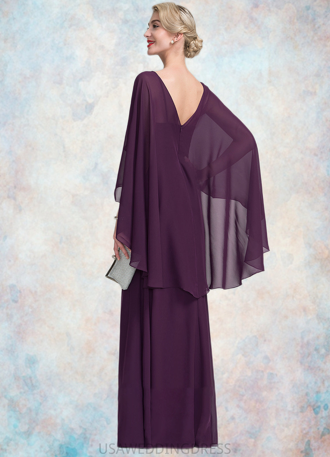 Raina A-Line V-neck Floor-Length Chiffon Mother of the Bride Dress With Ruffle Beading DS126P0014869