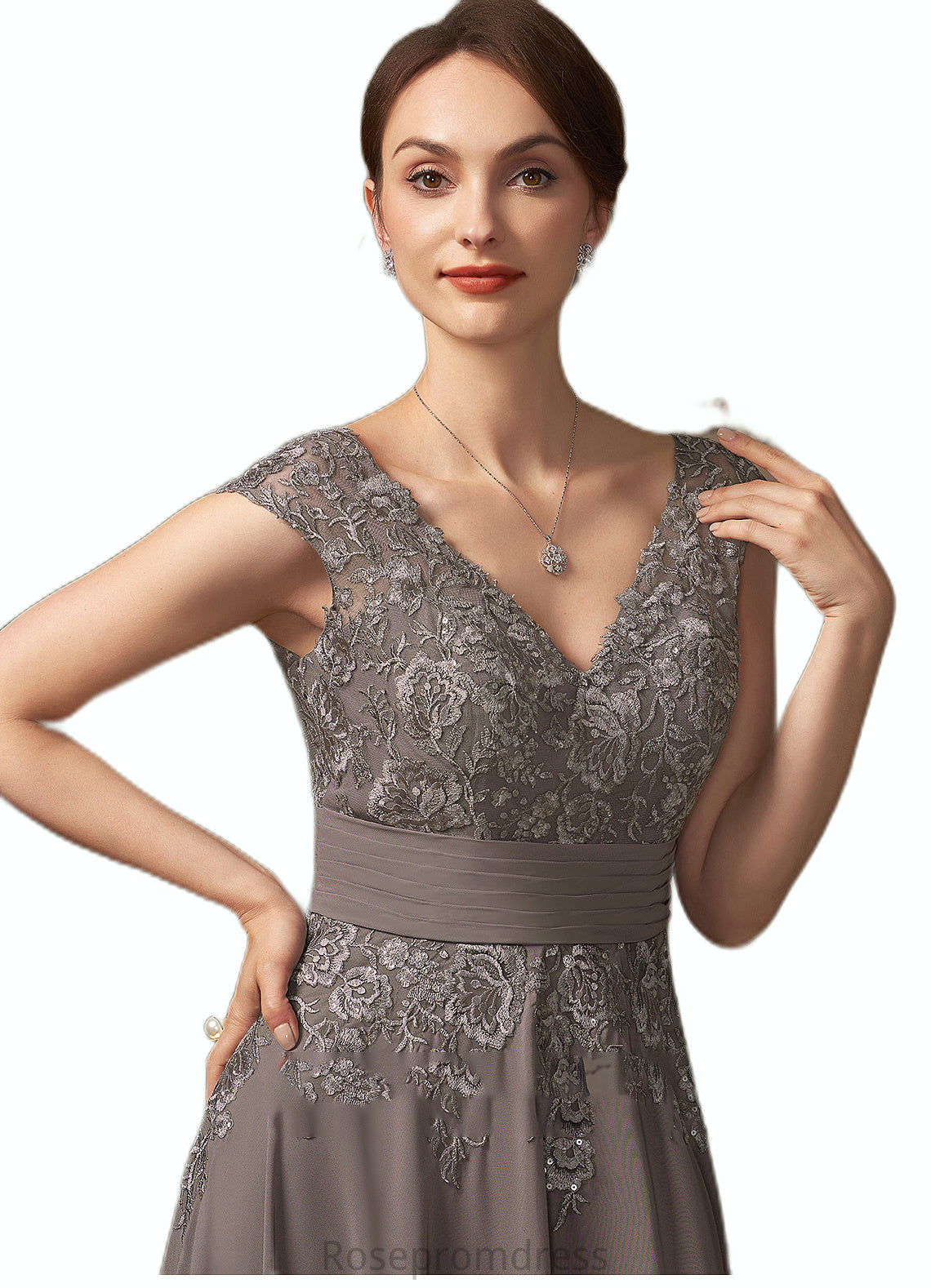 Caitlyn A-Line V-neck Floor-Length Chiffon Lace Mother of the Bride Dress With Ruffle Sequins SRS126P0014870