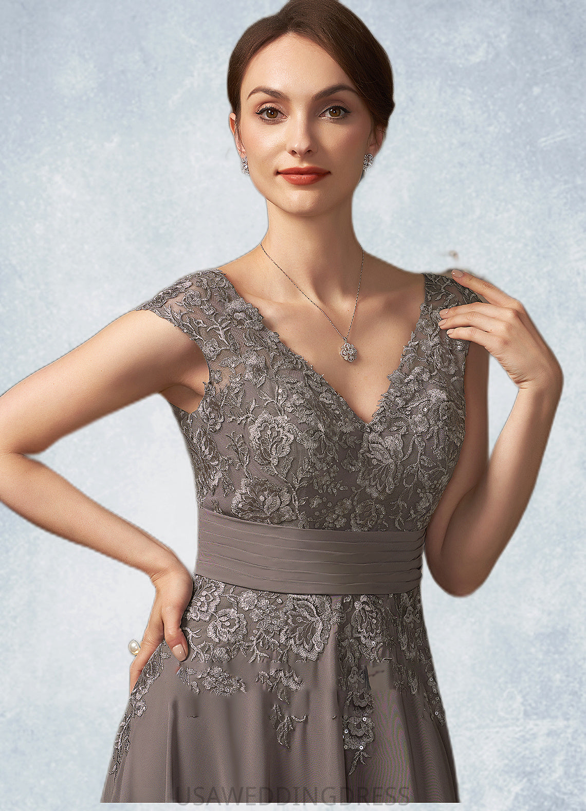 Haley A-Line V-neck Floor-Length Chiffon Lace Mother of the Bride Dress With Ruffle Sequins DS126P0014870