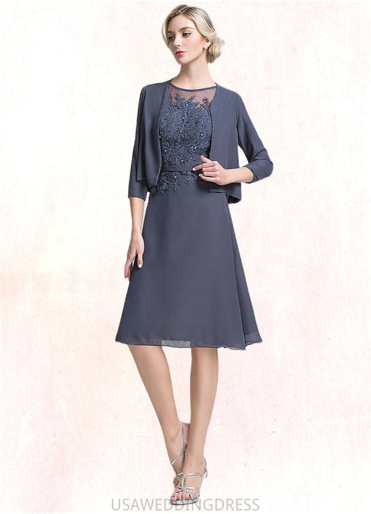 Zoe A-Line Scoop Neck Knee-Length Chiffon Mother of the Bride Dress With Beading Sequins DS126P0014871