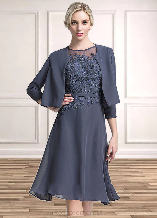 Teagan A-Line Scoop Neck Knee-Length Chiffon Mother of the Bride Dress With Beading Sequins SRS126P0014871