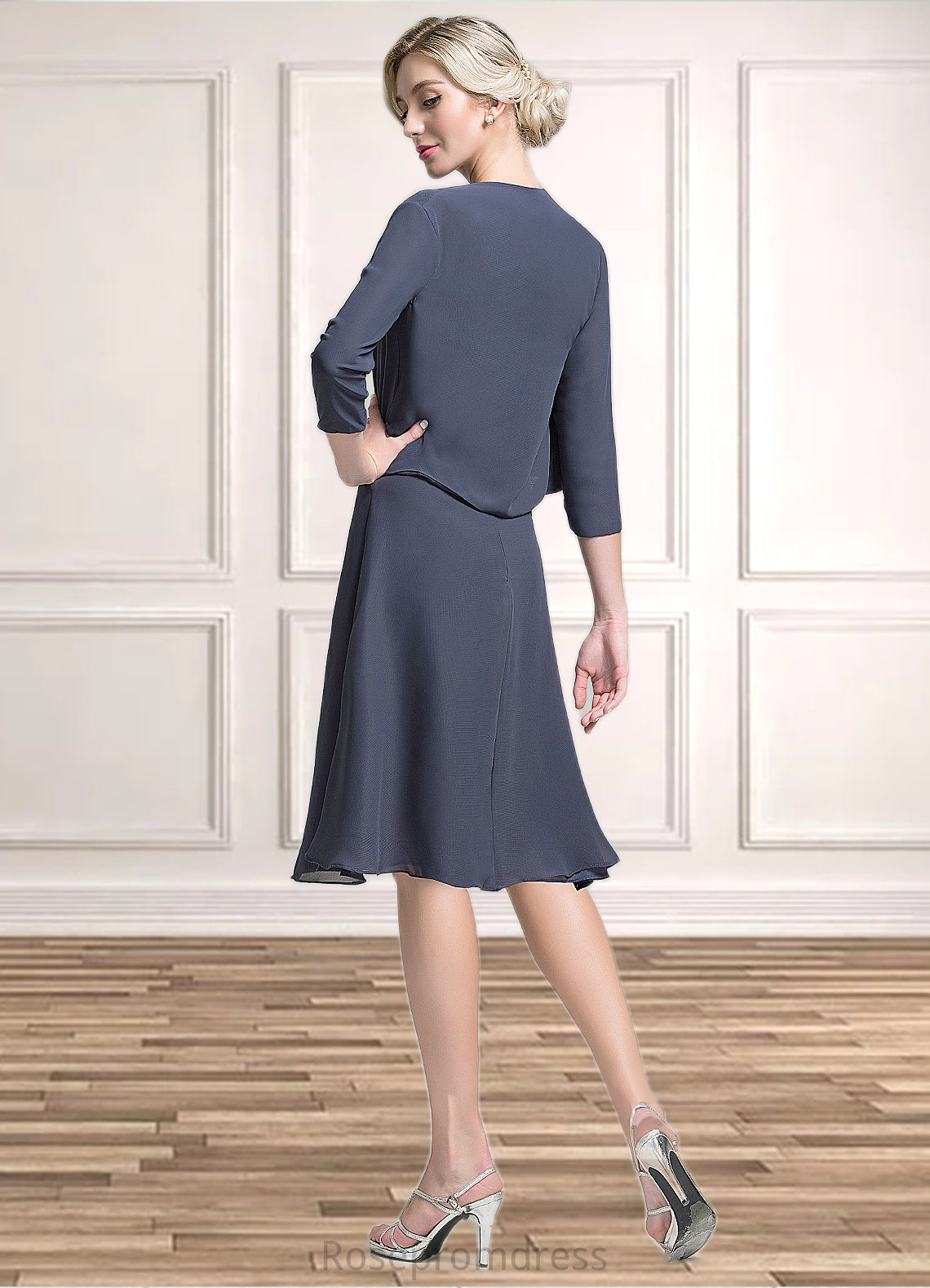 Teagan A-Line Scoop Neck Knee-Length Chiffon Mother of the Bride Dress With Beading Sequins SRS126P0014871