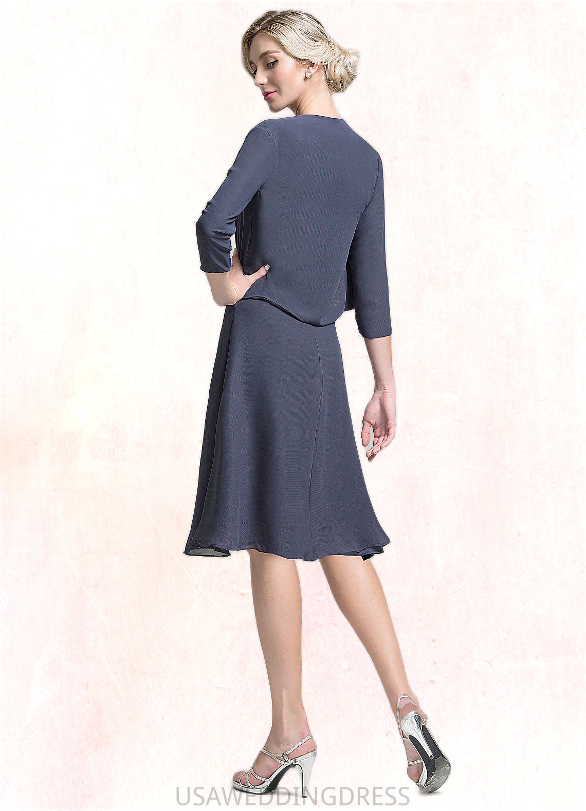 Zoe A-Line Scoop Neck Knee-Length Chiffon Mother of the Bride Dress With Beading Sequins DS126P0014871