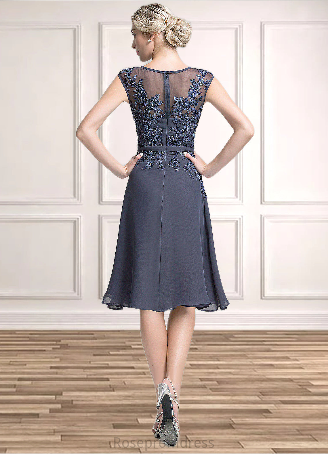 Teagan A-Line Scoop Neck Knee-Length Chiffon Mother of the Bride Dress With Beading Sequins SRS126P0014871