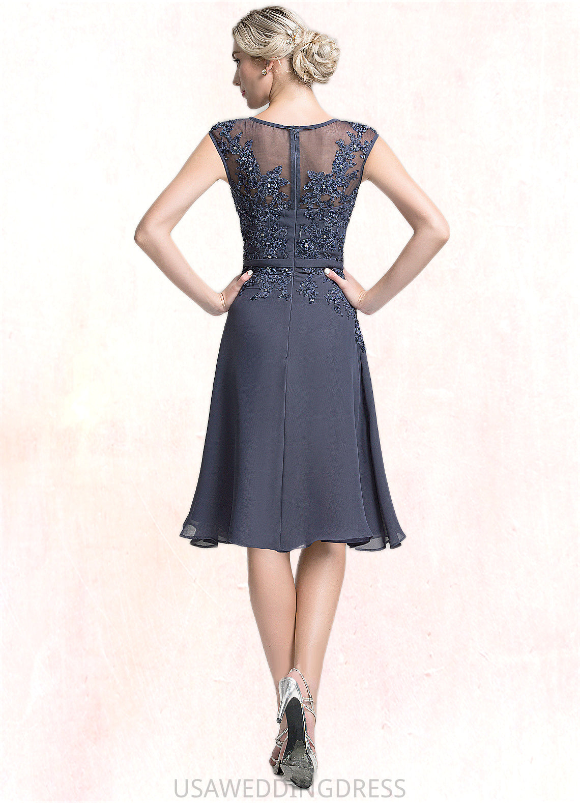 Zoe A-Line Scoop Neck Knee-Length Chiffon Mother of the Bride Dress With Beading Sequins DS126P0014871