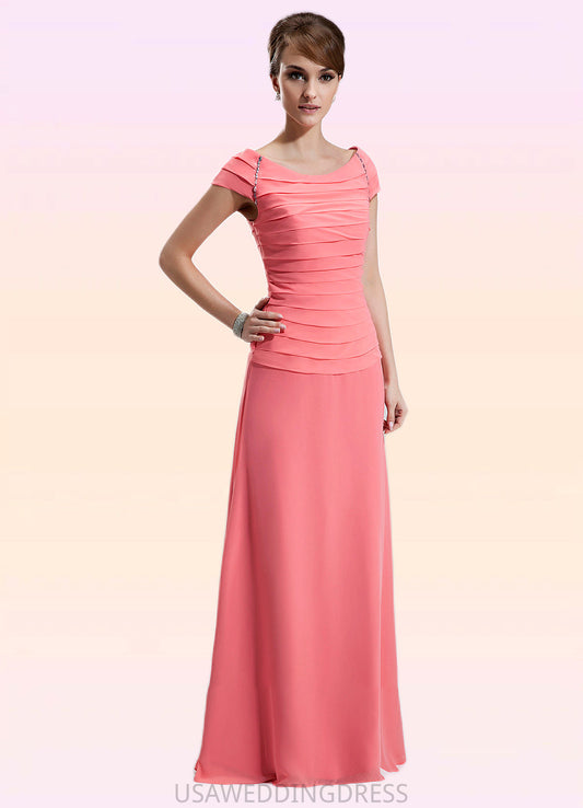 Violet A-Line Scoop Neck Floor-Length Chiffon Mother of the Bride Dress With Ruffle Beading DS126P0014872