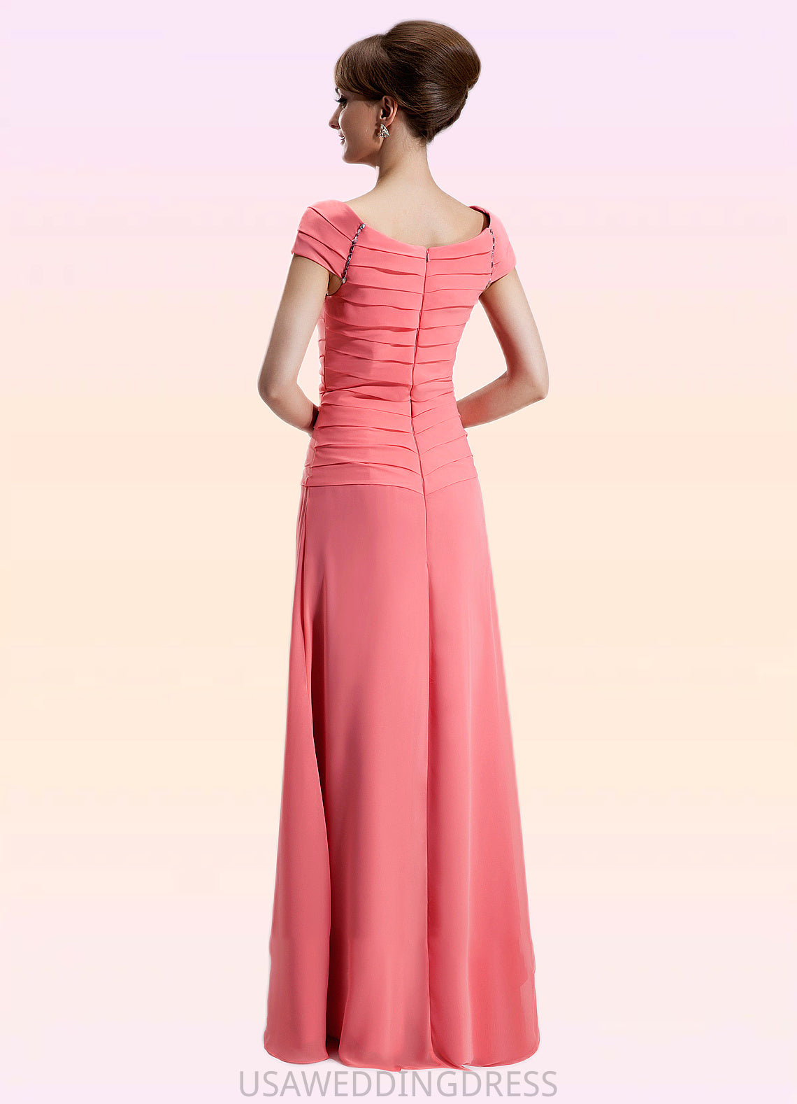 Violet A-Line Scoop Neck Floor-Length Chiffon Mother of the Bride Dress With Ruffle Beading DS126P0014872
