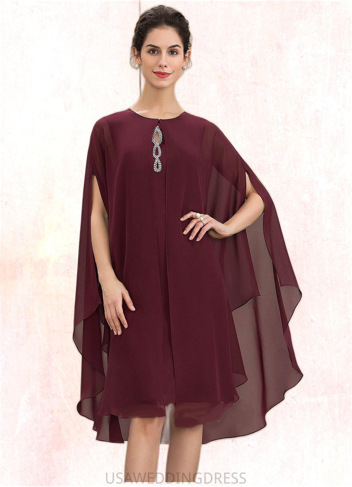 Willow A-Line Scoop Neck Knee-Length Chiffon Mother of the Bride Dress With Beading DS126P0014873