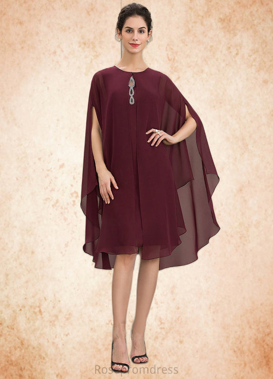 Jacey A-Line Scoop Neck Knee-Length Chiffon Mother of the Bride Dress With Beading SRS126P0014873