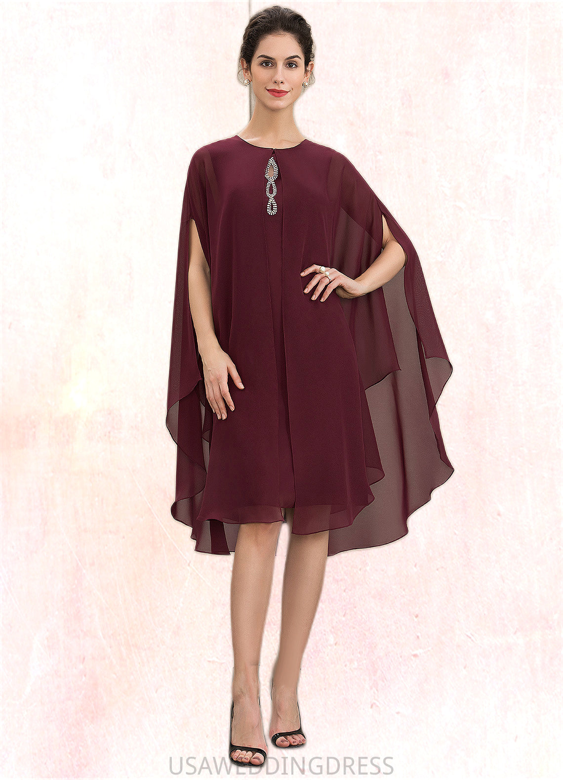 Willow A-Line Scoop Neck Knee-Length Chiffon Mother of the Bride Dress With Beading DS126P0014873