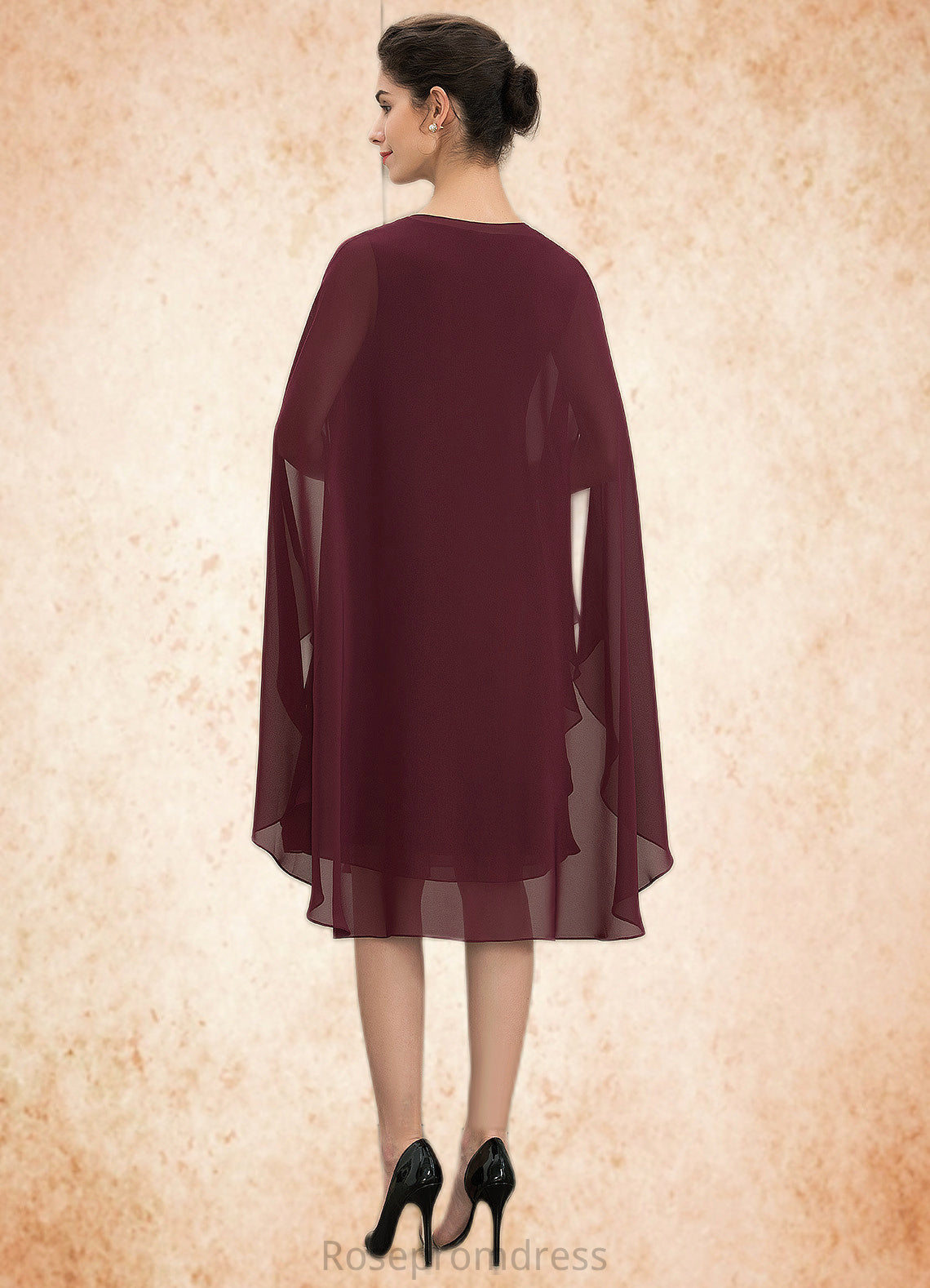 Jacey A-Line Scoop Neck Knee-Length Chiffon Mother of the Bride Dress With Beading SRS126P0014873