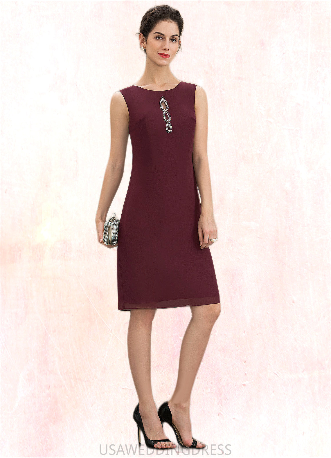 Willow A-Line Scoop Neck Knee-Length Chiffon Mother of the Bride Dress With Beading DS126P0014873