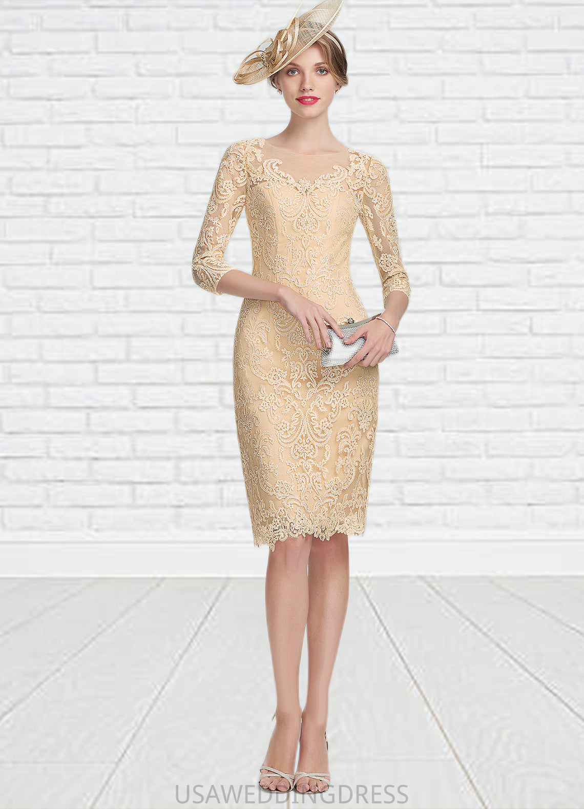 Gina Sheath/Column Scoop Neck Knee-Length Lace Mother of the Bride Dress With Beading Sequins DS126P0014874