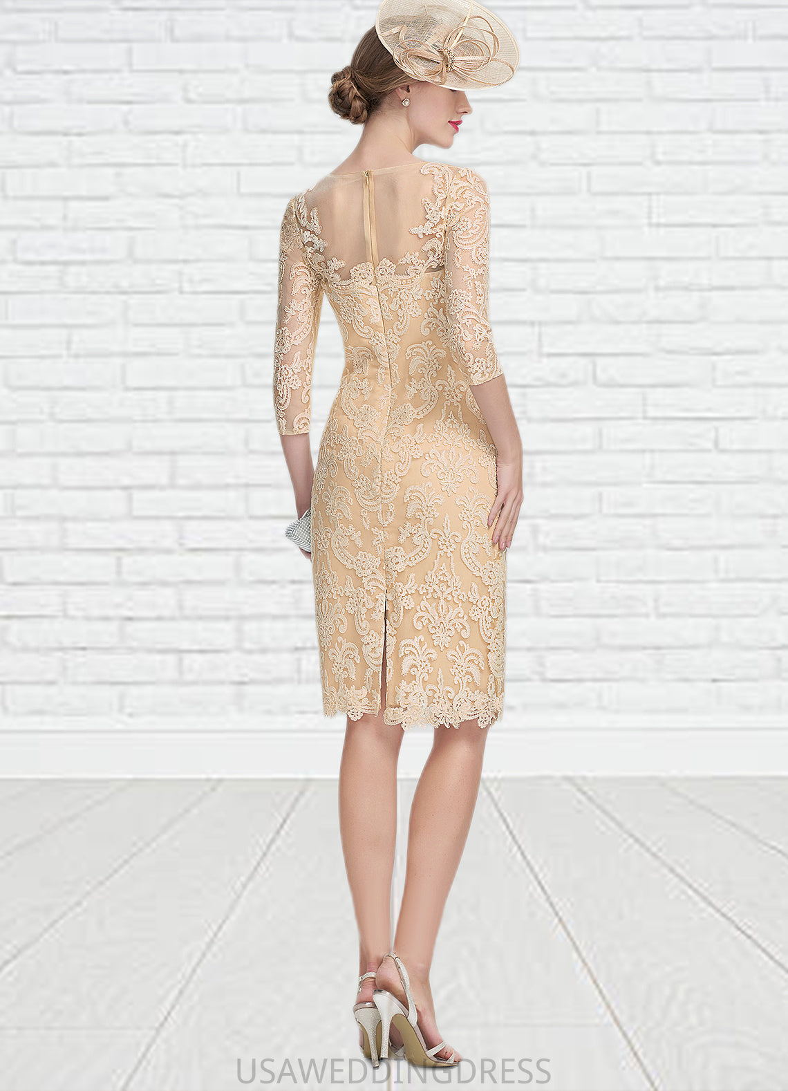 Gina Sheath/Column Scoop Neck Knee-Length Lace Mother of the Bride Dress With Beading Sequins DS126P0014874