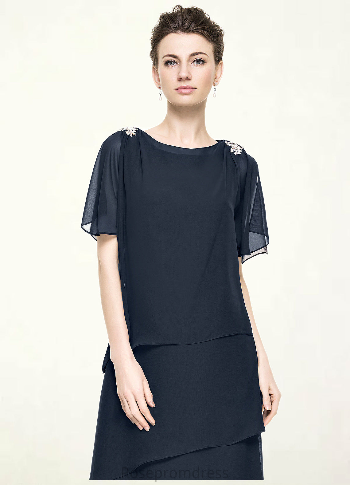 Aliyah A-Line Scoop Neck Tea-Length Chiffon Mother of the Bride Dress With Beading Sequins Cascading Ruffles SRS126P0014875