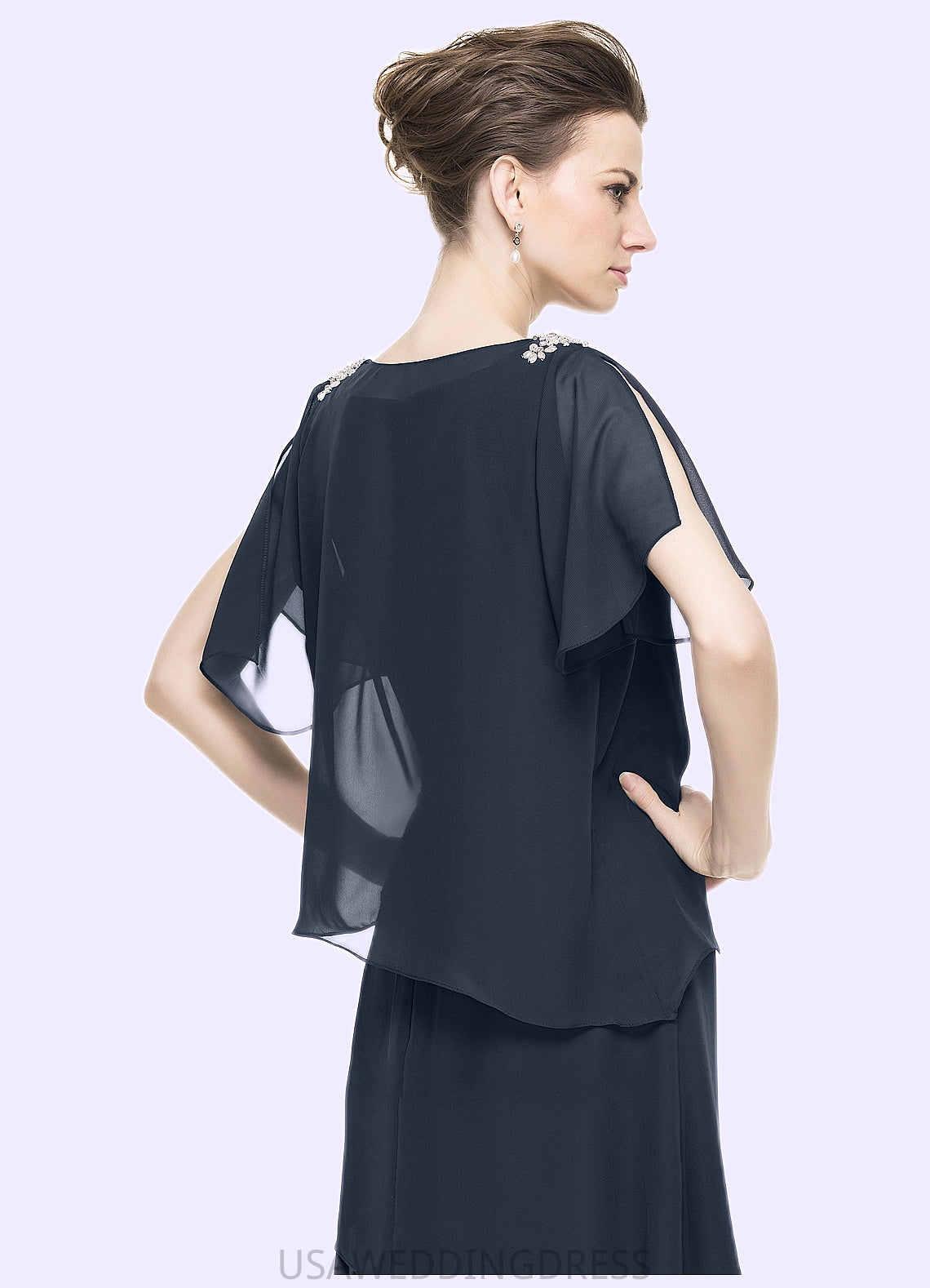 Jaslene A-Line Scoop Neck Tea-Length Chiffon Mother of the Bride Dress With Beading Sequins Cascading Ruffles DS126P0014875