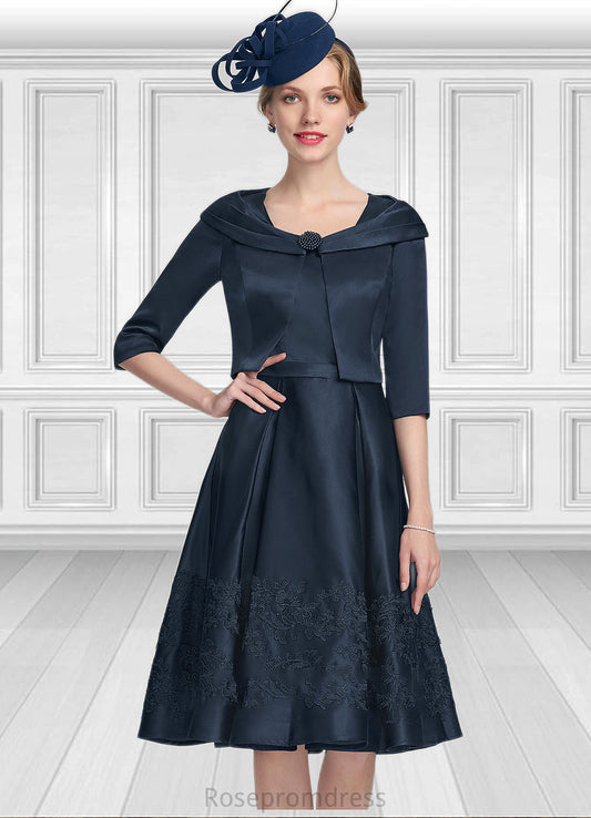 Naomi A-Line Square Neckline Knee-Length Satin Mother of the Bride Dress With Appliques Lace SRS126P0014877