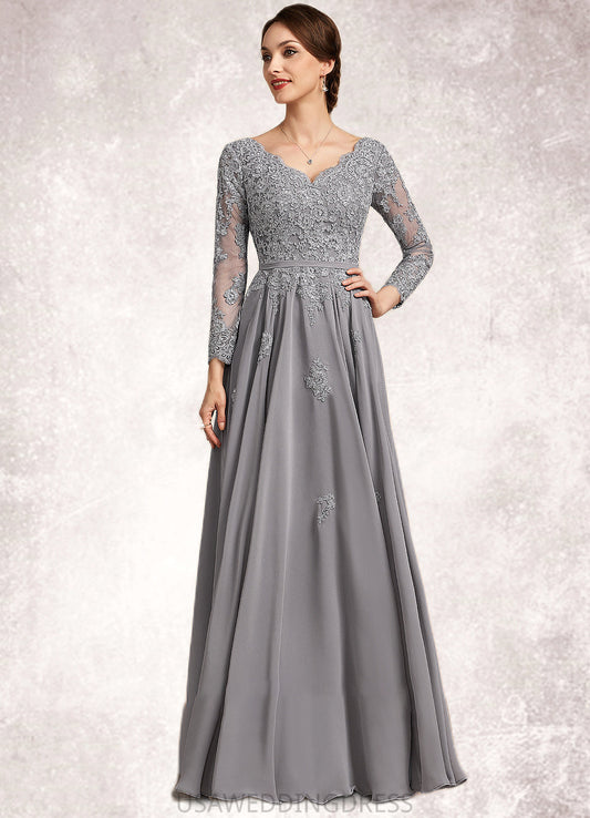 Annabelle A-Line V-neck Floor-Length Chiffon Lace Mother of the Bride Dress DS126P0014881