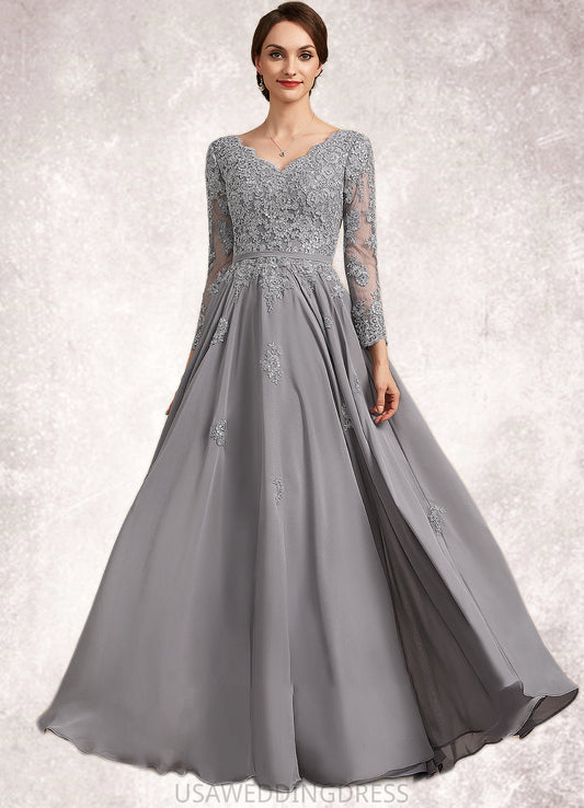 Annabelle A-Line V-neck Floor-Length Chiffon Lace Mother of the Bride Dress DS126P0014881