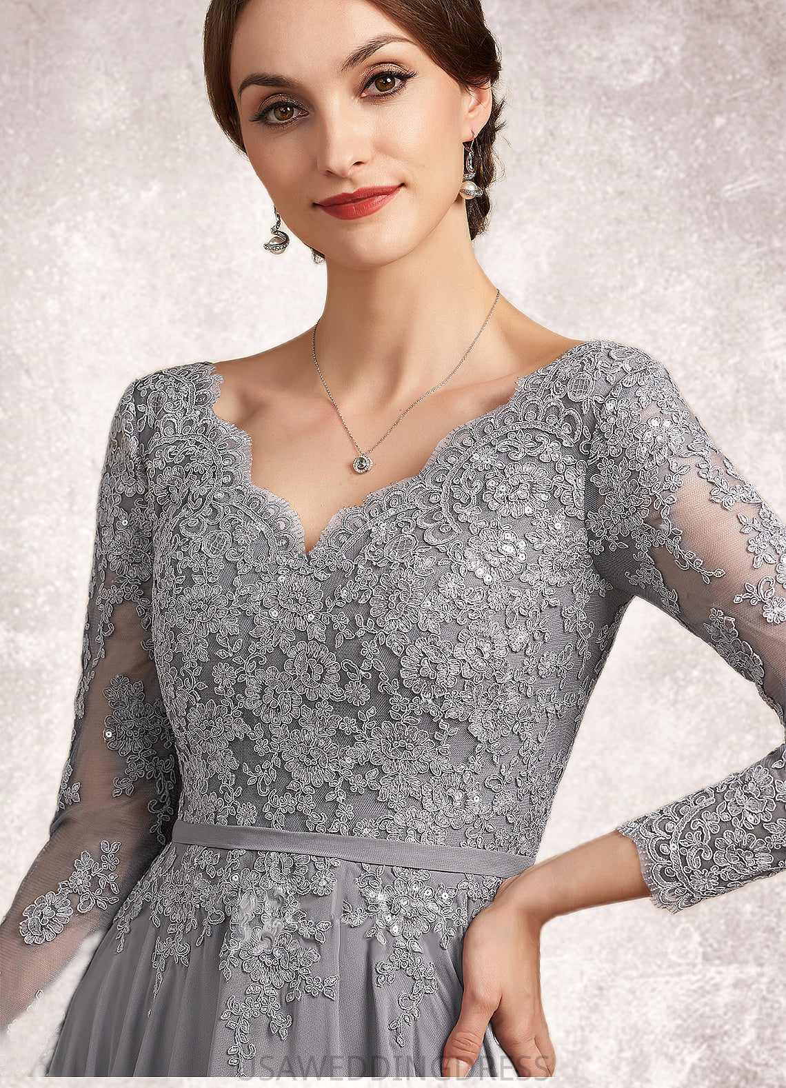 Annabelle A-Line V-neck Floor-Length Chiffon Lace Mother of the Bride Dress DS126P0014881