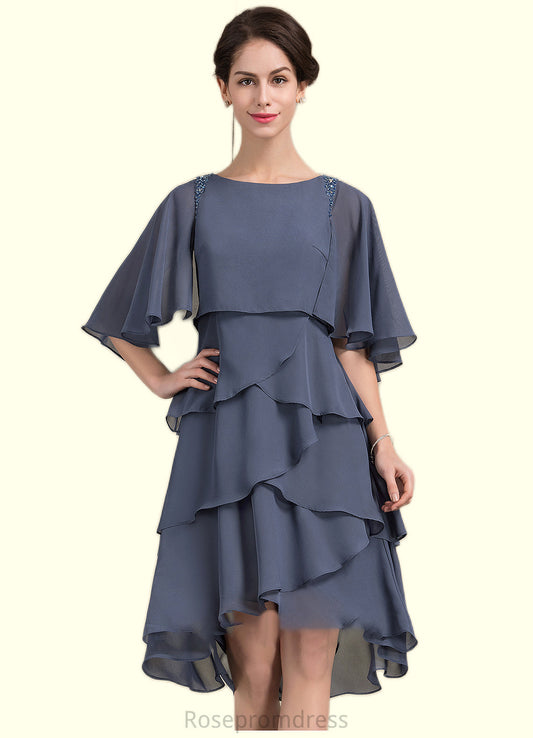 Aiyana A-Line Scoop Neck Asymmetrical Chiffon Mother of the Bride Dress With Beading Sequins Cascading Ruffles SRS126P0014882