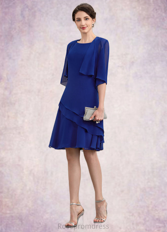 Trudie A-Line Scoop Neck Knee-Length Chiffon Mother of the Bride Dress With Cascading Ruffles SRS126P0014884