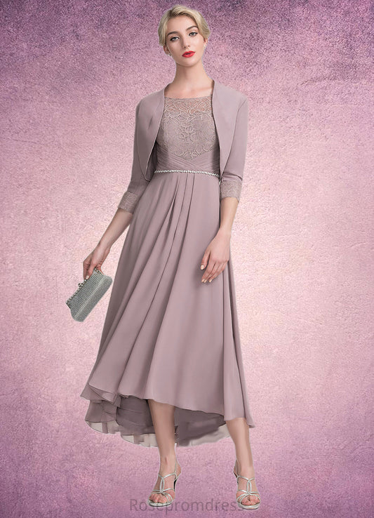 Payten A-Line Scoop Neck Asymmetrical Chiffon Lace Mother of the Bride Dress With Beading SRS126P0014885