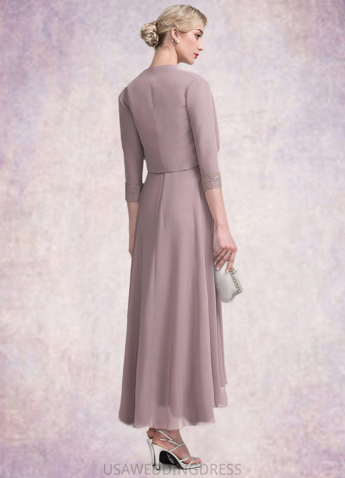 Heidi A-Line Scoop Neck Asymmetrical Chiffon Lace Mother of the Bride Dress With Beading DS126P0014885