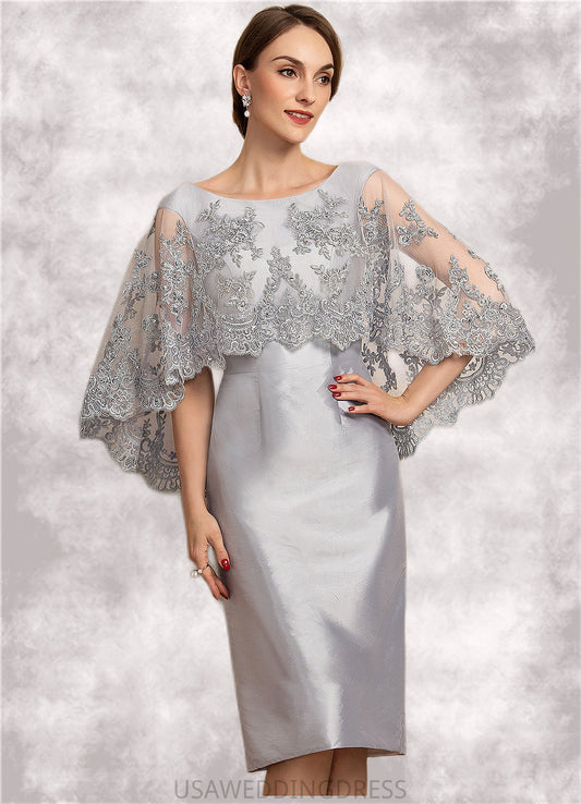 Grace Sheath/Column Scoop Neck Knee-Length Taffeta Lace Mother of the Bride Dress With Beading Sequins DS126P0014886