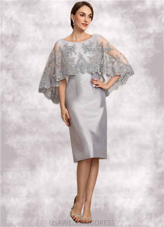 Grace Sheath/Column Scoop Neck Knee-Length Taffeta Lace Mother of the Bride Dress With Beading Sequins DS126P0014886