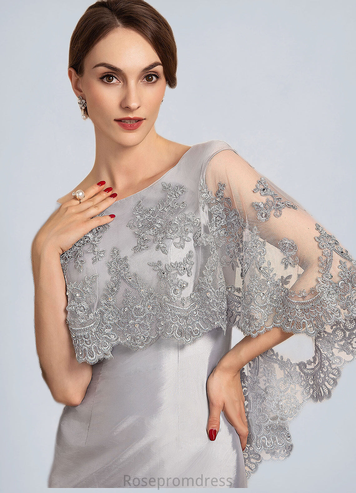 Cierra Sheath/Column Scoop Neck Knee-Length Taffeta Lace Mother of the Bride Dress With Beading Sequins SRS126P0014886