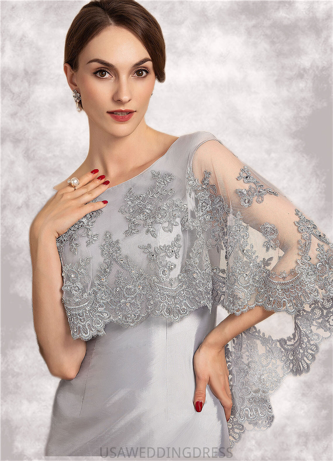 Grace Sheath/Column Scoop Neck Knee-Length Taffeta Lace Mother of the Bride Dress With Beading Sequins DS126P0014886
