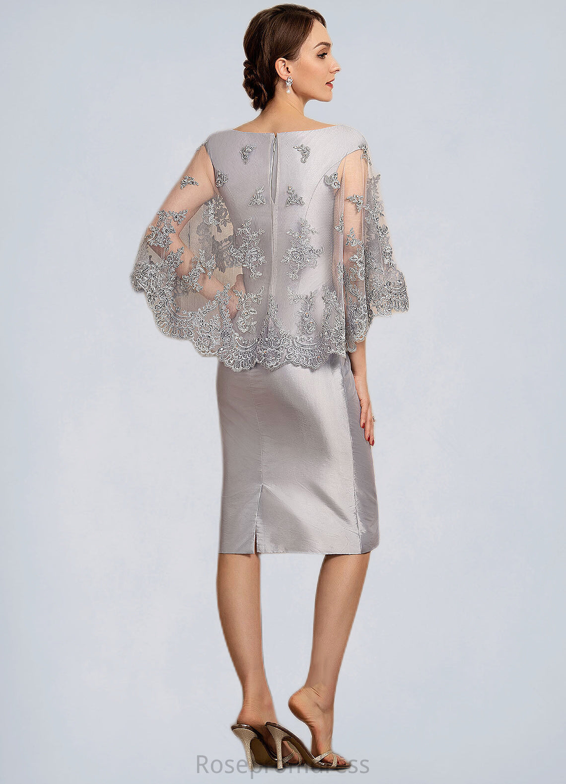 Cierra Sheath/Column Scoop Neck Knee-Length Taffeta Lace Mother of the Bride Dress With Beading Sequins SRS126P0014886