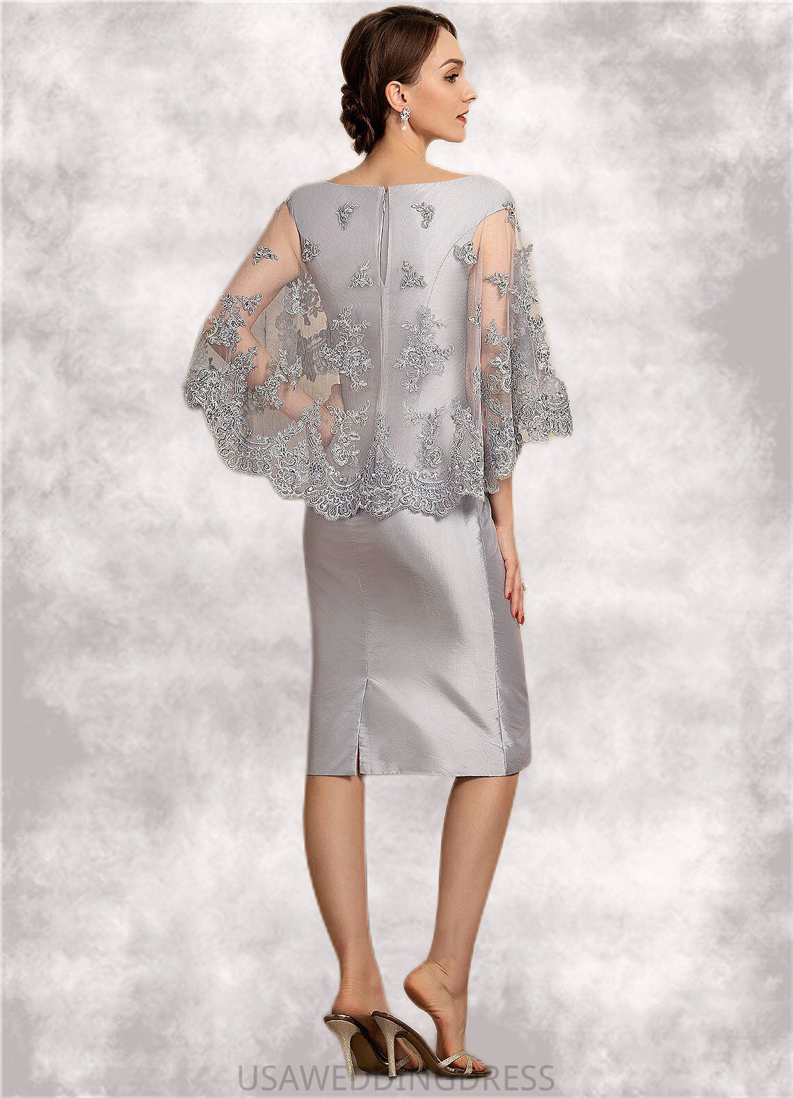 Grace Sheath/Column Scoop Neck Knee-Length Taffeta Lace Mother of the Bride Dress With Beading Sequins DS126P0014886