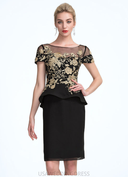 Audrey Sheath/Column Scoop Neck Knee-Length Chiffon Mother of the Bride Dress With Lace Cascading Ruffles DS126P0014887