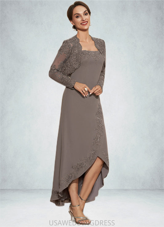 Minnie A-Line Square Neckline Asymmetrical Chiffon Mother of the Bride Dress With Appliques Lace Sequins DS126P0014888