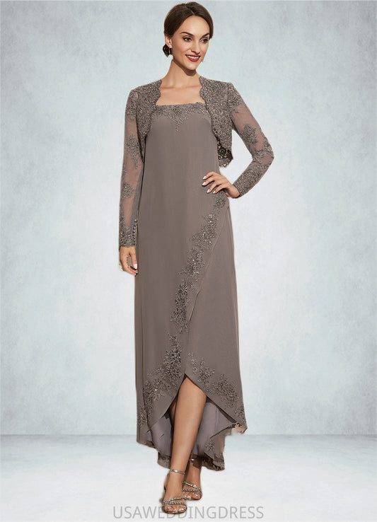 Minnie A-Line Square Neckline Asymmetrical Chiffon Mother of the Bride Dress With Appliques Lace Sequins DS126P0014888