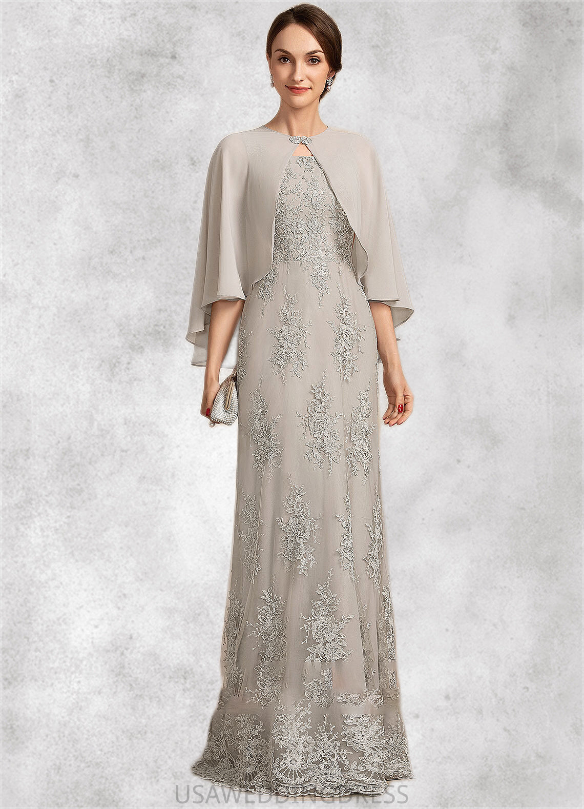 Azaria A-Line Square Neckline Floor-Length Lace Mother of the Bride Dress DS126P0014889